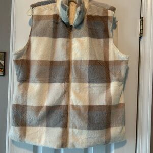 Katydid Plaid Fleece Vest in Cream and Brown